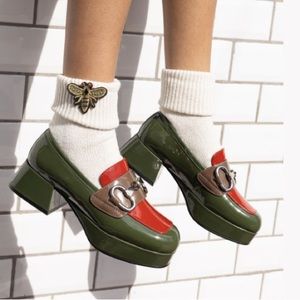 Jeffrey Campbell Student 2 Patent Loafer Shoes Chunky Heel Red Olive 8.5